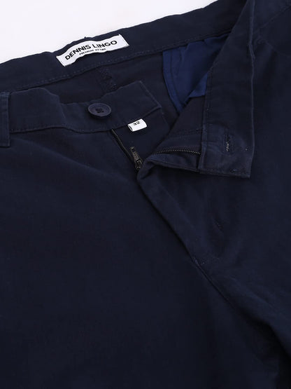 Dennis Lingo Solid Cotton Mens Casual Trouser, Tapered Fit, Mid Rise, Ankle Length Chinos Trousers Navy