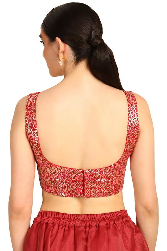 Soch Womens Red Sequinned Embellished Georgette Padded Blouse