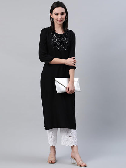 Libas WomenS Rayon Blend Solid Straight Kurta (12079_Black