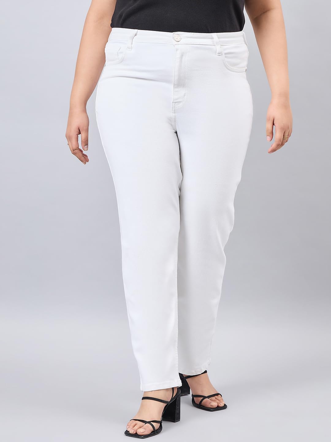 Style Quotient Women Plus Size White Straight Fit High Rise Stretchable Jeans
