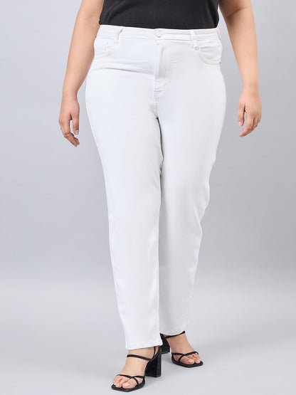 Style Quotient Women Plus Size White Straight Fit High Rise Stretchable Jeans
