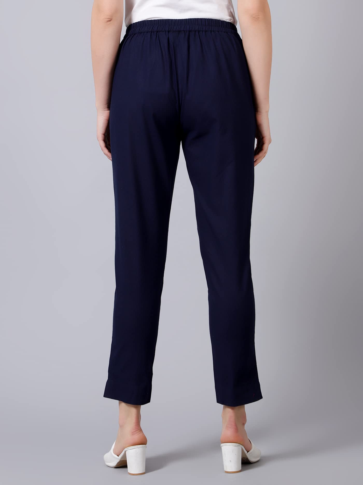 Idalia Navy Blue Solid Cotton Trouser For Women Formal Trousers With 2 Pocket Fusion Wear Trouser Pants For Ladies
