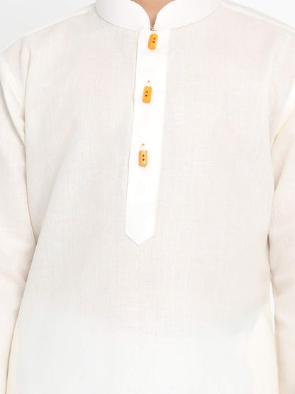 Jbn Creation Boys Cream Cotton Blend Kurta Pyjama And Cap Set