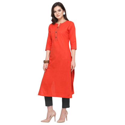 ANNI DESIGNER Women's Red Color South Cotton Calf Length Kurti (PUJA-KURTI-7006)