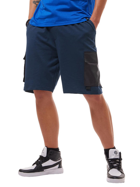 Bewakoof Mens Color Block Oversized Fit Terry Cargo Shorts_635479_Blue_XL
