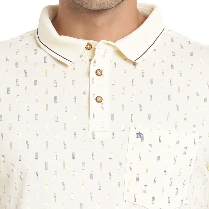 Turtle Men Cotton Cream Printed Polo Neck T-Shirts