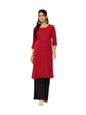 Aarika Womens Ethnic Wear Red Colour Cotton Chicken Embroidery Kurti