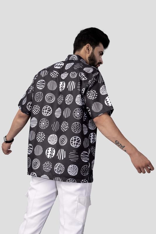 Brown Culture MenS Cotton Blend Abstract Print Shirt With Spread Collared Half Sleeves Standard Length And Button Down Closure