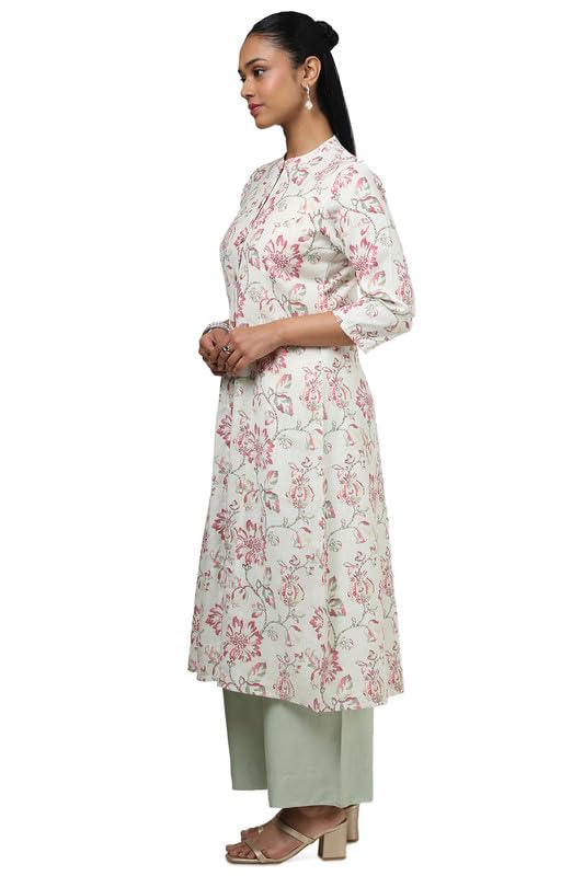 Soch Womens Beige Linen Floral Print Kurta