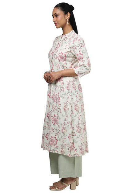 Soch Womens Beige Linen Floral Print Kurta