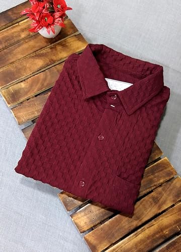 Pinkmint Textured Shirts for Men l Chest Pocket Short Sleeve Maroon Shirt l Regular Fit Summer Outdoor Activities (Pack of 1)