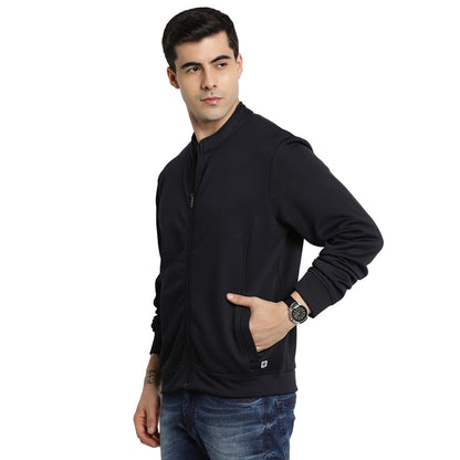 Turtle Men Knitted Solid Regular Fit Full Sleeve Blue Windcheater Jacket