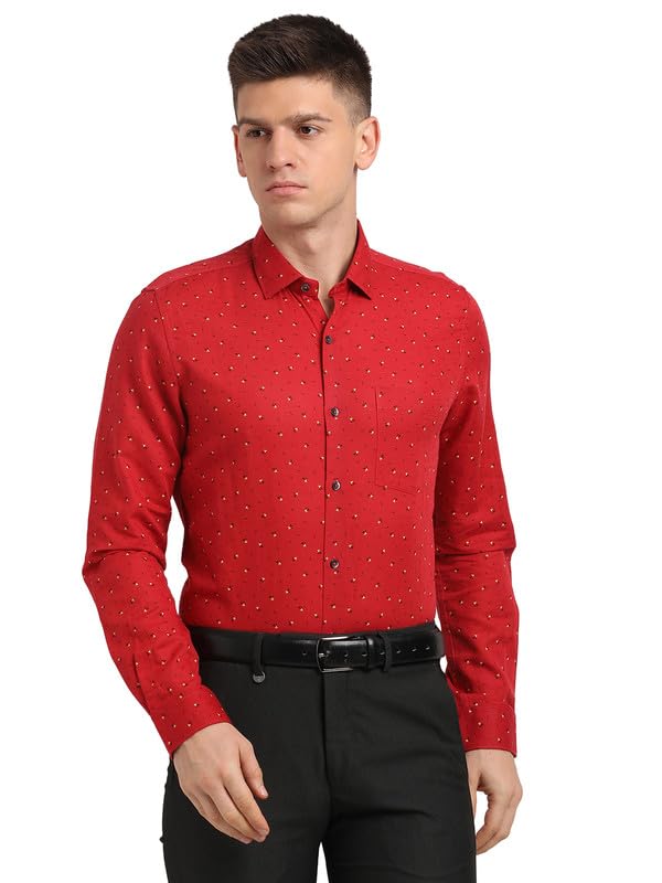 Turtle Men Red Cotton Linen Printed Slim Fit Shirts