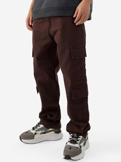 The Souled Store Solids: Decadent Chocolate Straight Fit Cotton Cargo Jeans - Elevate Your Style with Versatile Comfort for Men