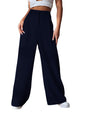 Greciilooks High Waist Trousers For Women  Flared Korean Style Formal Pants | Elegant Workwear For Office, College & Events Blue