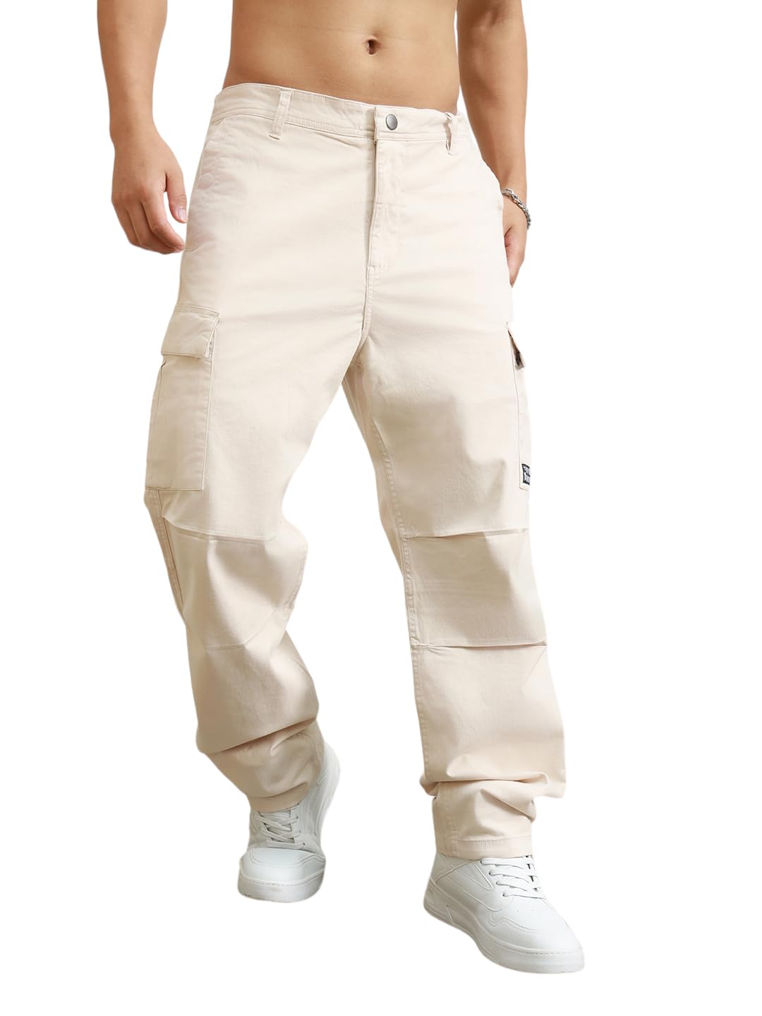 Hubberholme Men Beige Smart Casual Summer Cotton Loose Fit Solid Trousers