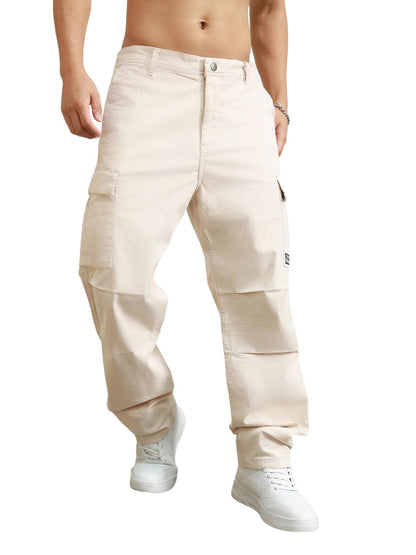Hubberholme Men Beige Smart Casual Summer Cotton Loose Fit Solid Trousers