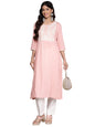 anubhutee Women's Pure Cotton Ethnic Motifs Pink Embroidered Straight Kurta