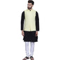 SOJANYA (Since 1958 Men's Black Kurta with white Pyjama & Yellow Nehrujacket Combo
