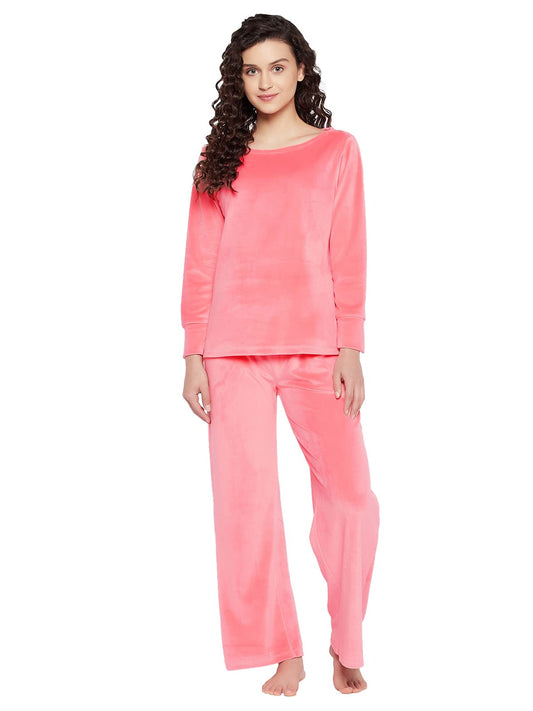 Clovia WomenS Chic Basic Winter Sweatshirt & Wide Leg Flare Pyjama Set (Lsw690P34_Peach_Xl)