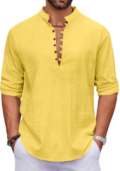 Macsivo MenS Stylish Mandarin Collar Kurta | Casual Ethnic Fusion Shirt For Daily, Party & Travel | Full Sleeves | Cotton Polye
