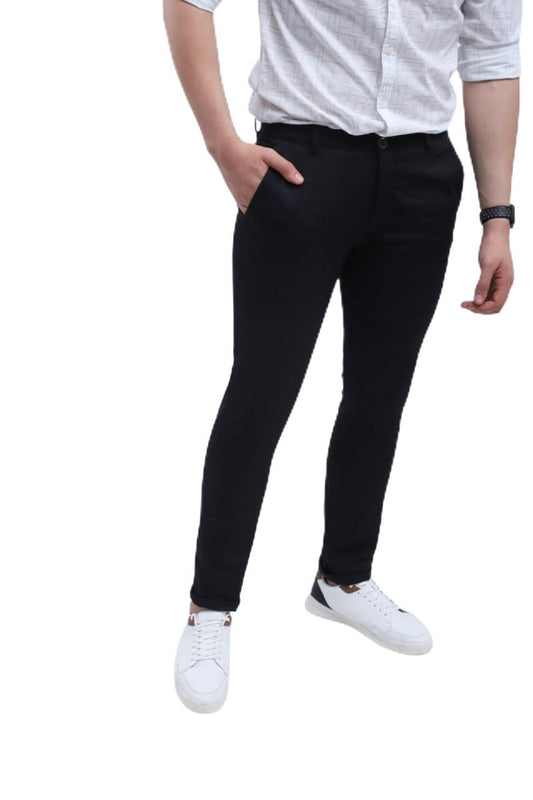 Turtle Men Cotton Stretch Black Check Narrow Fit Casual Trouser