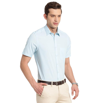 Turtle Men Pure Cotton Slim Fit Solid Light Blue Formal Shirt