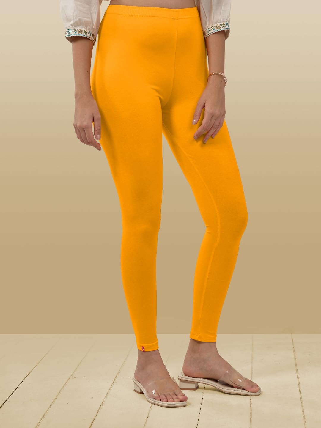 Lyra Women Solid Premium Cotton Plus Fit Ankle Length Leggings | Mid-Waist | Fashionwear
