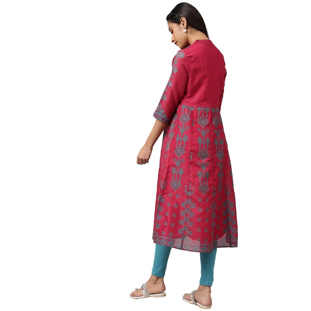 W WomenS Dark Pink Geometric Printed Synthetic Kurta And Leggings Set