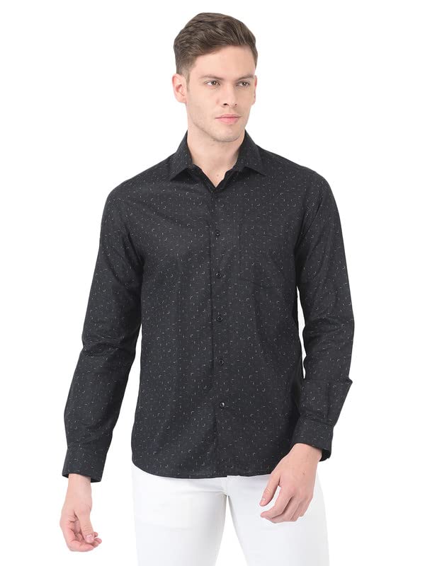Turtle Men Cotton Linen Black Regular Fit Printed Shirts