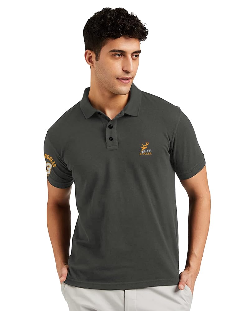 Eyebogler Regular Fit Mens Polo Neck Half Sleeve Soild Casual Tshirt Charcoal Grey