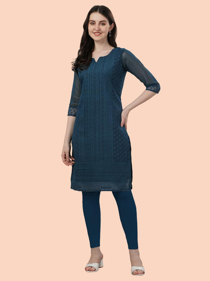 TRILLMIXA Womens Georgette Chikankari Embroidery Knee-Length Kurti for Girls Multicolour
