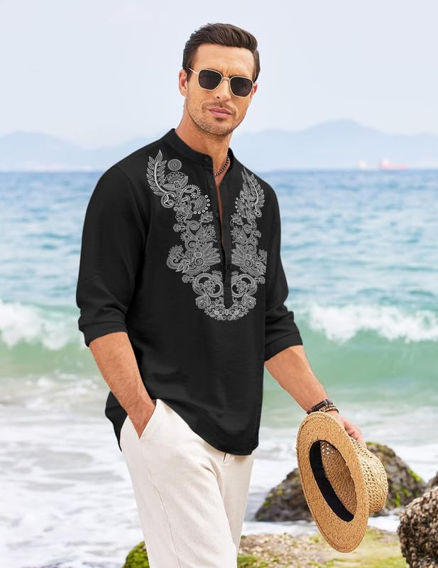 Finivo Fashion MenS Cotton Blend Short Kurta With Full Sleeves And Ethnic Neck Design | Casual Crinkle Texture Kurta With Mandar
