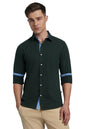 Dennis Lingo Men Solid Spread Collar Full Sleeves Regular Fit Casual Shirt Bottle Green
