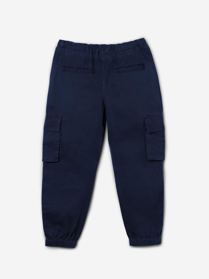 The Souled Store Solids: Estate Blue Boys Drawstringed Cotton Cargo Joggers