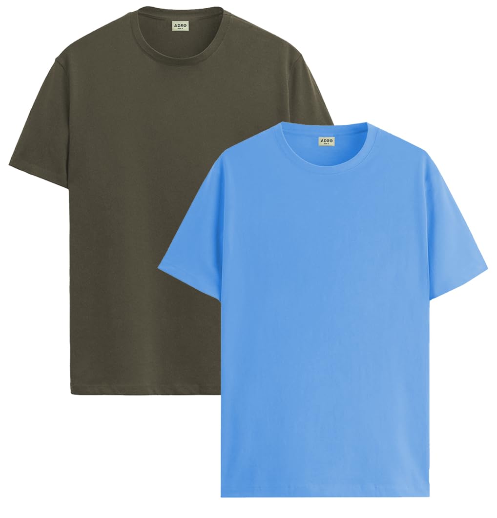 ADRO T Shirts Pack of 2 Mens Tshirts Cotton T Shirts for Men Tshirt T-Shirts Combo T Shirts Tshirts for Men Plain Solid Tshirts