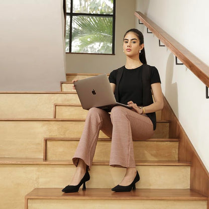 BlissClub Women Werk-It Flare Pants | High Rise| Wide Waistband | Lightweight & Breathable Cottonflex Fabric | 4 Pockets| Herrin