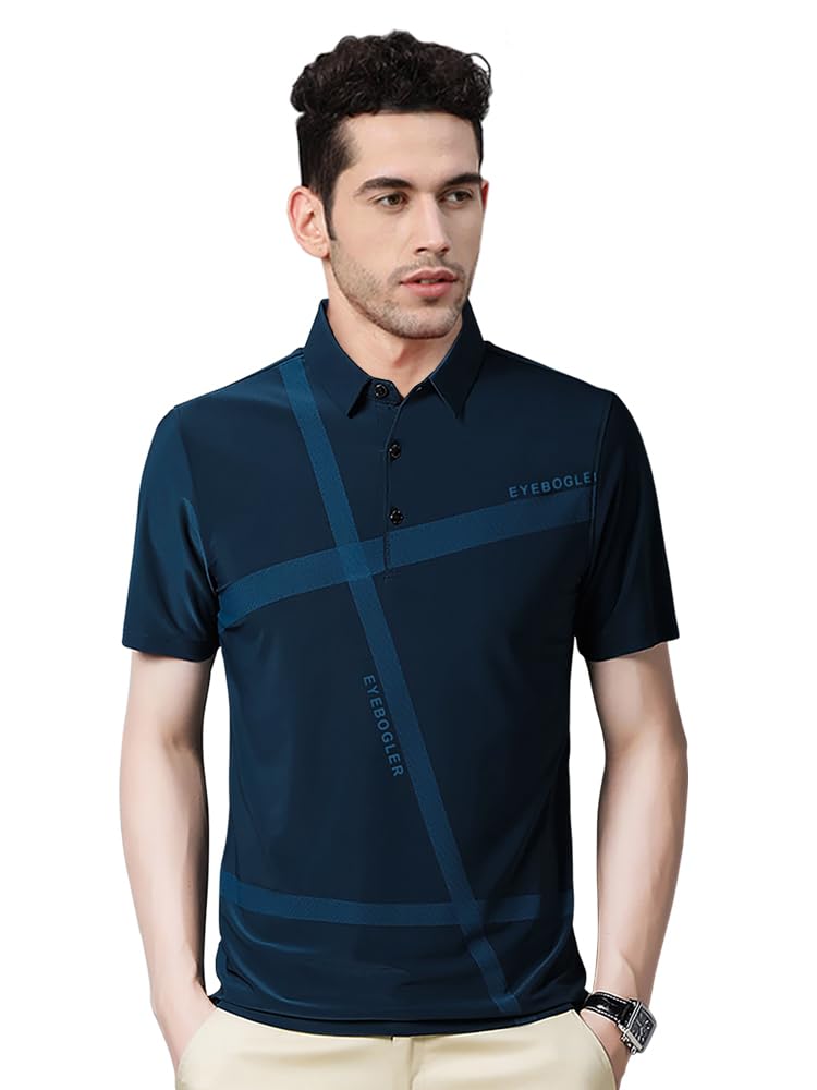 Eyebogler MenS Trendy Polo Neck Half Sleeves Teal Blue Printed T-Shirt