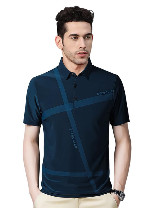 Eyebogler MenS Trendy Polo Neck Half Sleeves Teal Blue Printed T-Shirt
