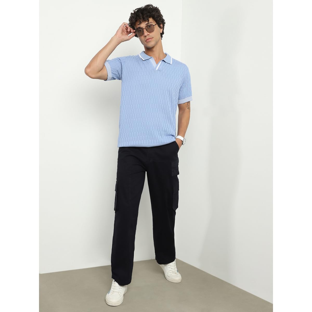 Nobero MenS Self Design Regular Fit Polo Shirt (1M-Twpo-R0023_Blue Air