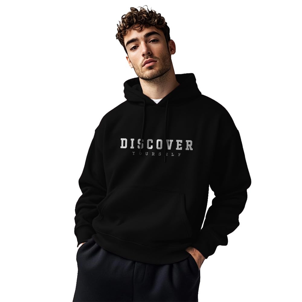 Nobero MenS Cotton Blend Neck Hooded Regular Fit Sweatshirt (1M-Twho-C0530_Black (Small)