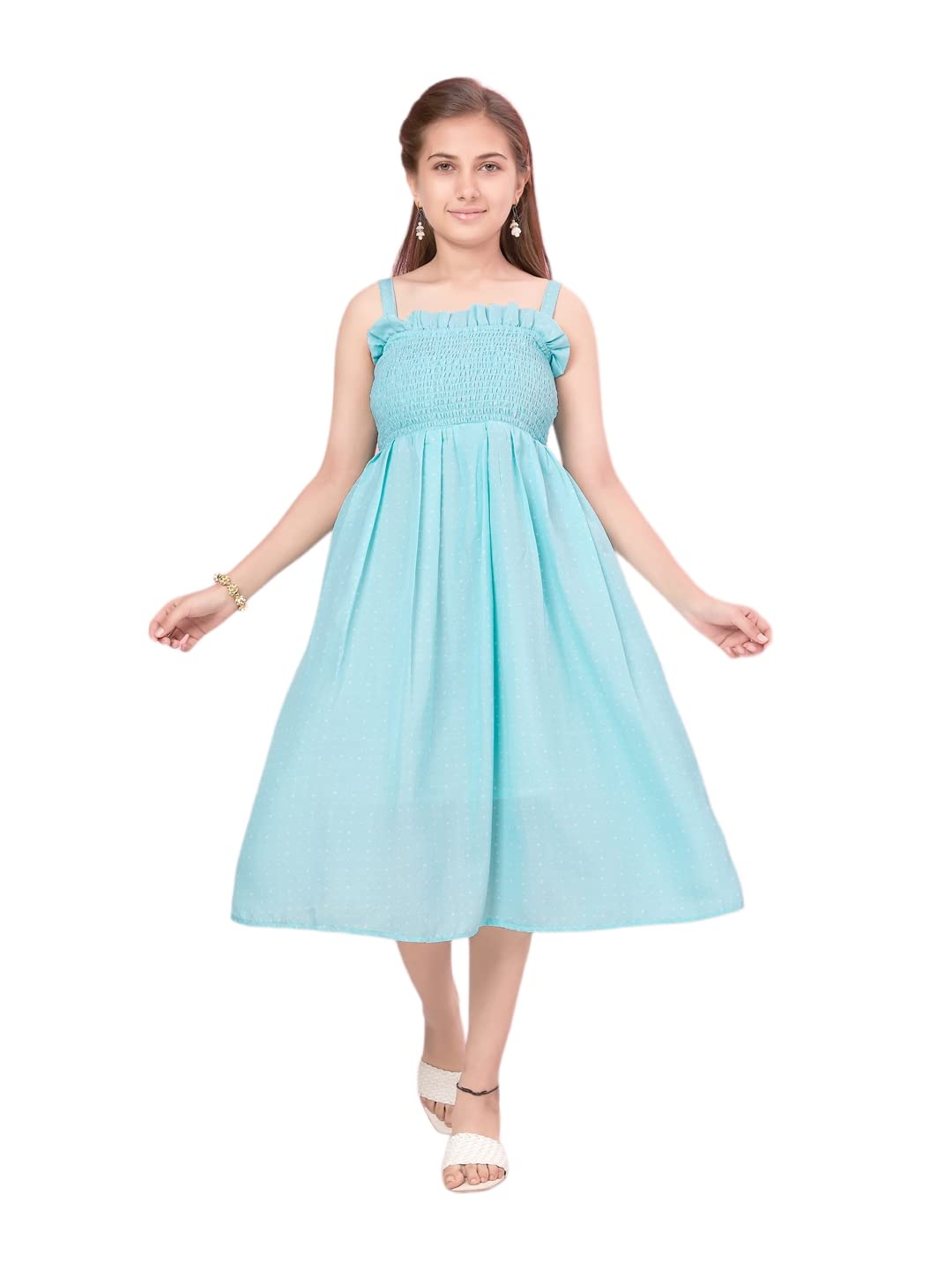 Aarika Girls Firozi Color Checks Dress (DR-23057-FIROZI-32)