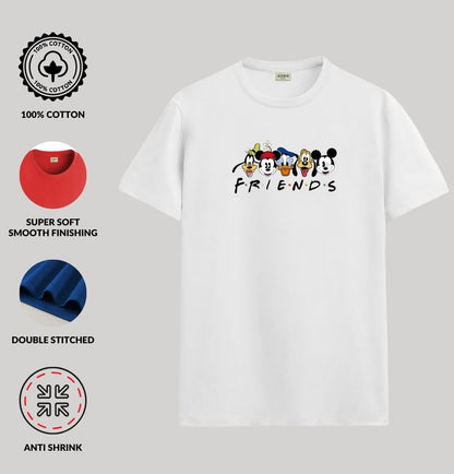 ADRO T Shirts for Boys & Girls | Friends Printed T-Shirt | Ages 3-14 | 100% Cotton Round Neck Tshirt for Boys |KRN-L2-FRIEND-WH-