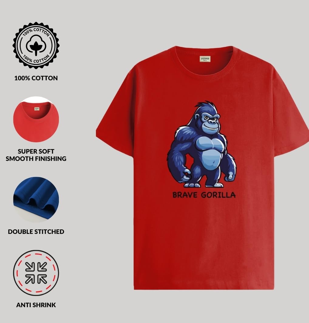 ADRO T Shirts for Boys & Girls || Gorilla Printed T-Shirt || Ages 3-14 || 100% Cotton Round Neck Tshirt for Boys & Girls||KRN-GO
