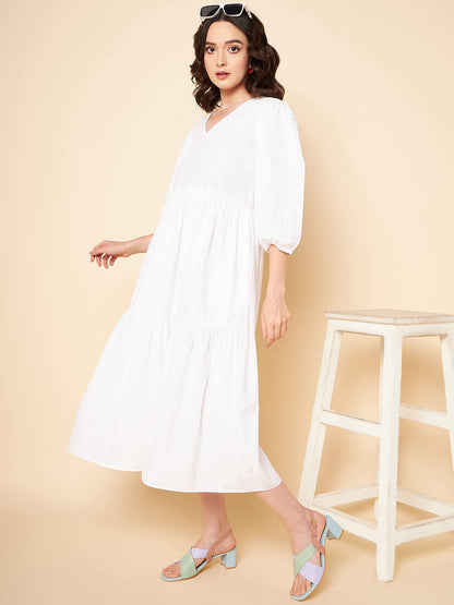 High Star Cotton Pleated Maxi Women Dress (Hswdrs23005)