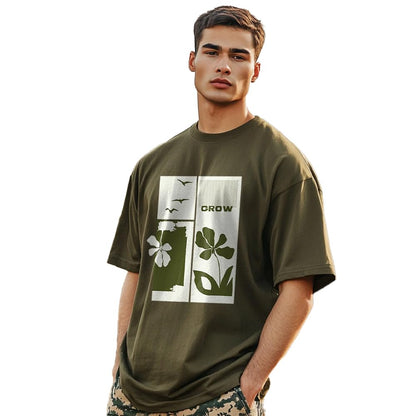 Nobero MenS Cotton Solid Oversized Fit T-Shirt (1M-Twrt-C0693_Olive Green