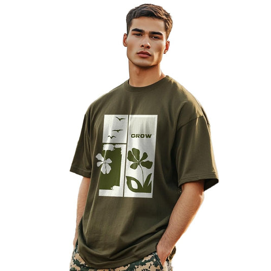 Nobero MenS Solid Oversized Fit T-Shirt (1M-Twrt-C1092_Olive Green
