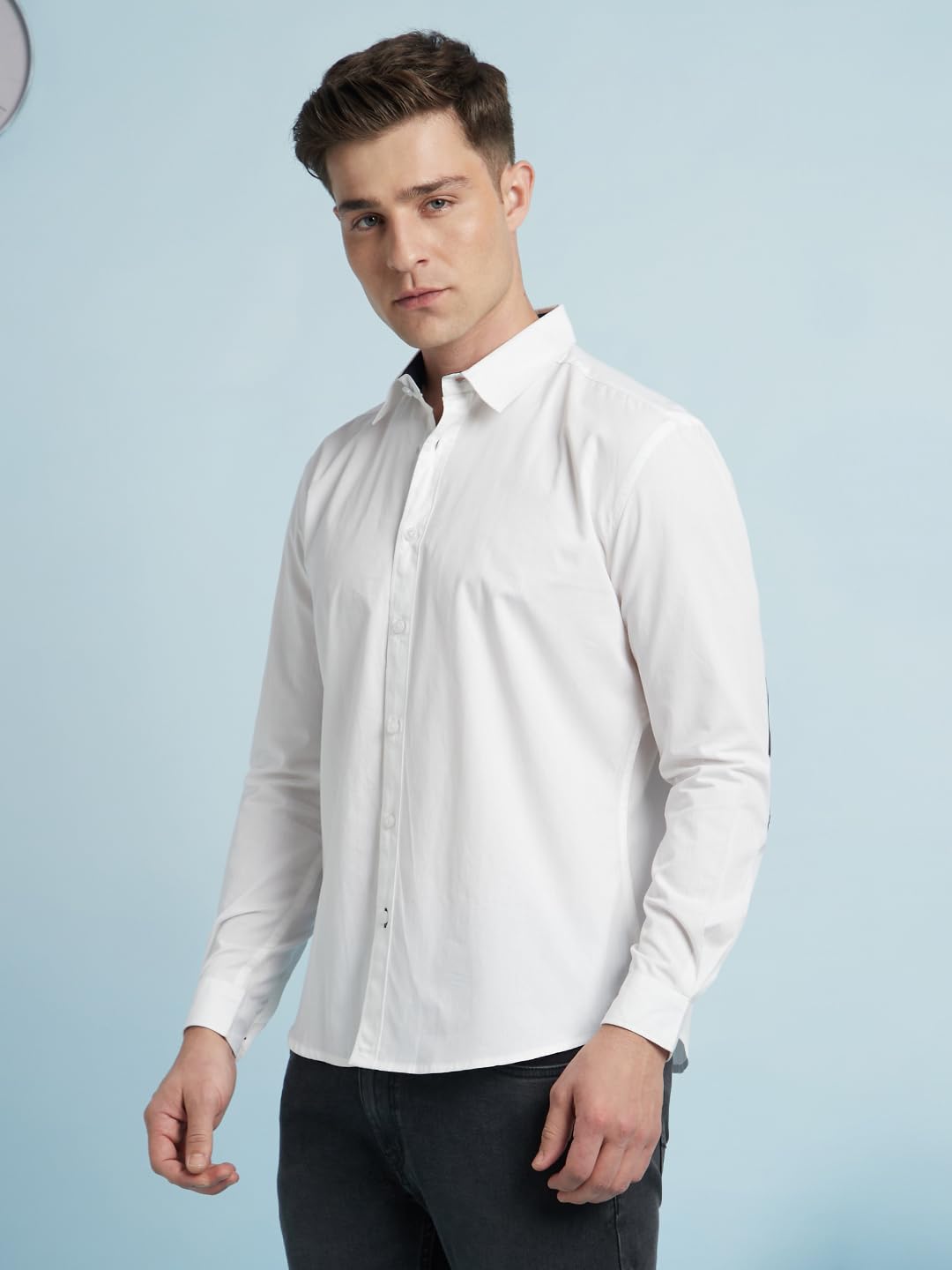 Dennis Lingo Men Cotton Regular Fit Solid Shirts White