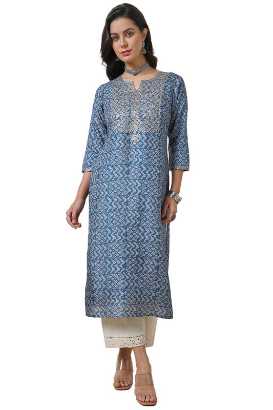 Soch Womens Blue Art Silk Abstract Print Kurta with Sequins