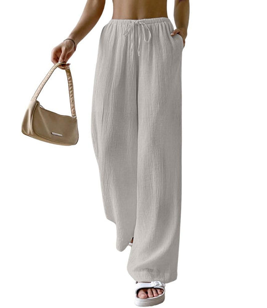 Greciilooks WomenS Loose High Rise Trouser | High-Waist Korean Pants | Formal Track Pant | Cargo Style Baggy Trendy Beige